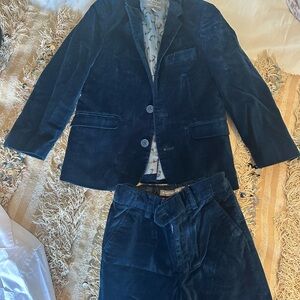 Appaman Navy Velvet Blazer, white button down shirt and Pants Set